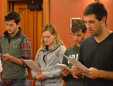 A group Notre Dame undergraduates prays Vespers together; photo courtesy of the Institute for Church Life.